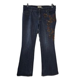 Venezia Womens Bootcut Mid-Rise Flare Jeans with Floral Embellishments Retro 16